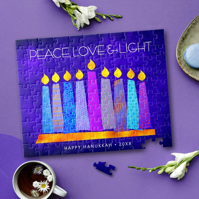 Hanukkah Blue Boho Candle Mönster Peace Kärlek Lig Pussel (Skapare uppladdad)