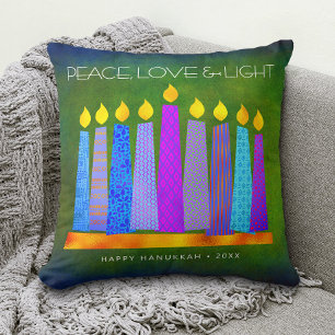 Hanukkah Blue Boho Candles Grönt, Peace Kärlek L Kudde