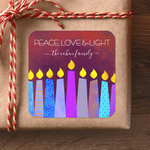 Hanukkah Blue Boho Candles Red Peace Kärlek Light Fyrkantigt Klistermärke