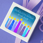 Hanukkah Blue Boho Candles Turkvoise Peace Kärlek Fyrkantigt Klistermärke<br><div class="desc">"Fred, kärlek och ljus." En lekfull, modern, konstgjord illustration av boho mönster-ljus hjälper dig att sätta dig in i Hanukkahs helgdag. Blåljus med färglöst faux foil mönster täcker över en turkoshöjning till vit texturerad bakgrund. Känn julhelgens värme och glädje när du användor den här häpnadsväckande, färgstarka, personlig, anpassade namnet Hanukkah-dekalen....</div>