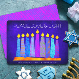 Hanukkah Blue Boho Mönster Candle Peace Kärlek Lig Julkort