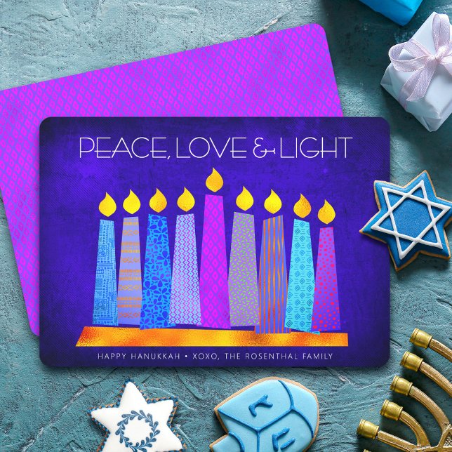 Hanukkah Blue Boho Mönster Candle Peace Kärlek Lig Julkort (Skapare uppladdad)