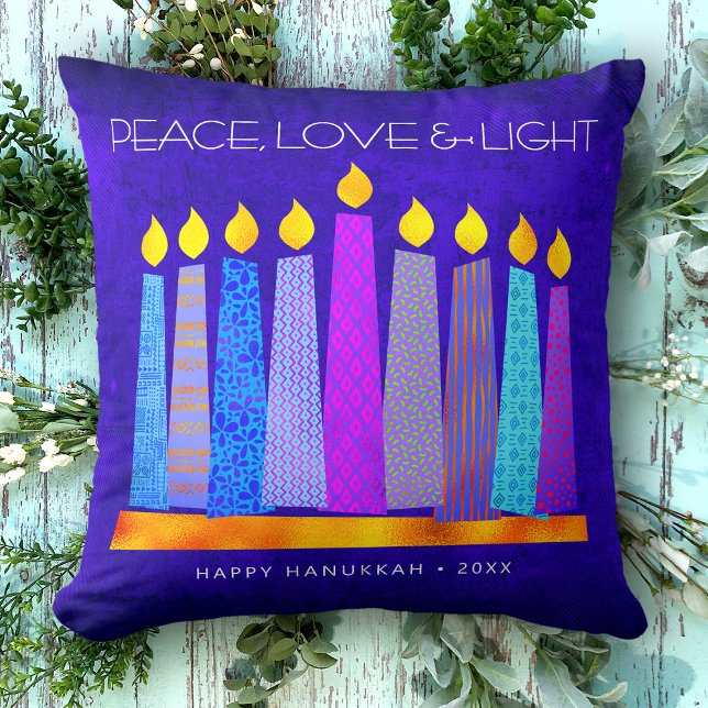 Hanukkah Blue Boho Mönster Candle Peace Kärlek Lig Kudde (Skapare uppladdad)