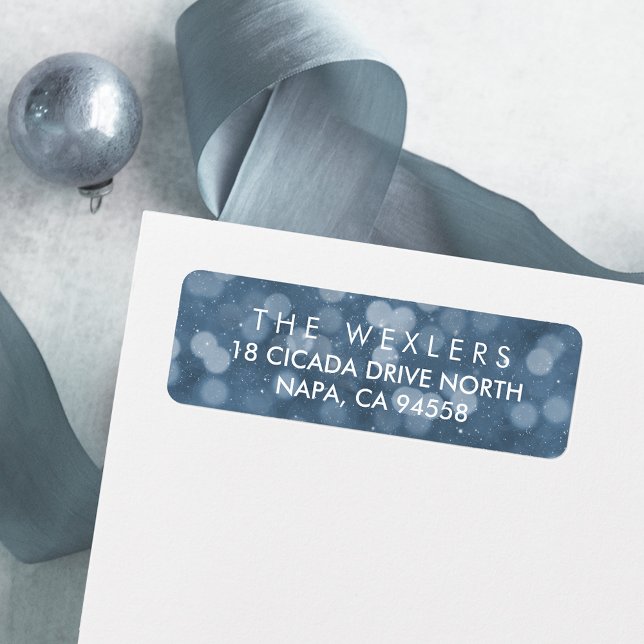 Hanukkah Blue Bokeh Returadress Etikett (Skapare uppladdad)