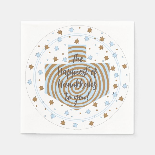 Hanukkah Blue Brown Swirl Dreidel Pappersservett (Framsidan)