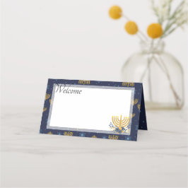 Hanukkah Blue & Guld Menorah Mönster marblått Placeringskort