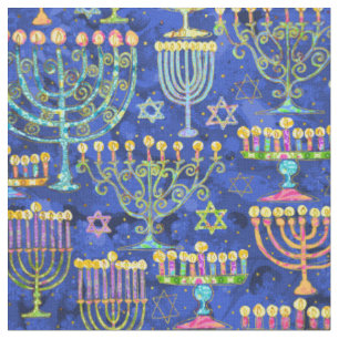 Hanukkah Blue Guld Menorah Star i David Mönster Tyg