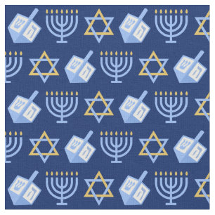 Hanukkah Blue Menorah Dreidel Mönster Chanukah Tyg
