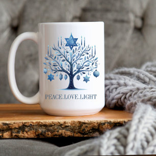Hanukkah Blue Menorah Träd med David stjärna Kaffemugg