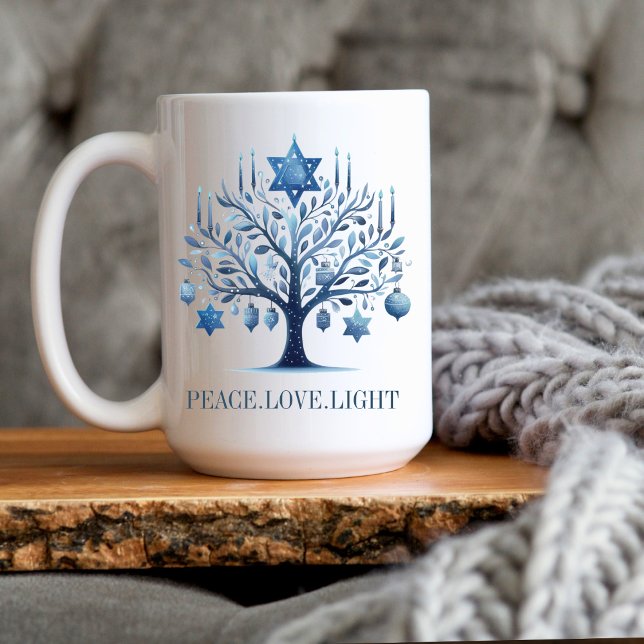 Hanukkah Blue Menorah Träd med David stjärna Kaffemugg (Skapare uppladdad)