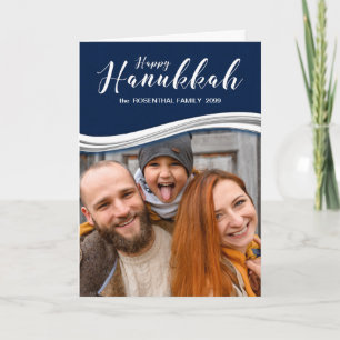 Hanukkah Blue och White med ditt foto och Namn Helgkort