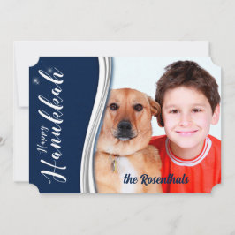 Hanukkah Blue och White med Photo och Namn Julkort