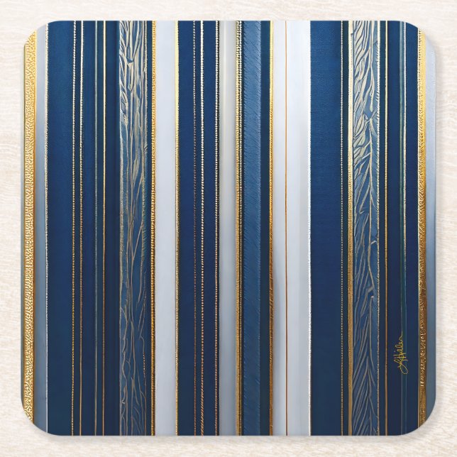 Hanukkah Blues Ränder Blå Vitt Guld Underlägg Papper Kvadrat (Framsidan)