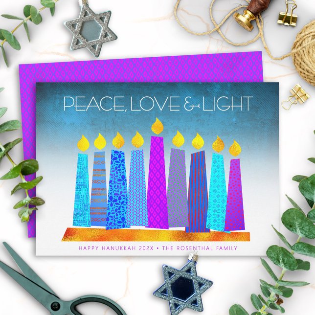 Hanukkah Boho Candles Peace Kärlek Light Turcos Julkort (Skapare uppladdad)