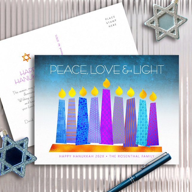 Hanukkah Boho Candles Turcos Peace Kärlek Light Helg Vykort (Skapare uppladdad)