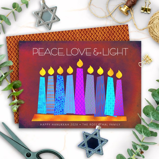 Hanukkah Boho Mönster Candles Peace Kärlek Light R Julkort (Skapare uppladdad)