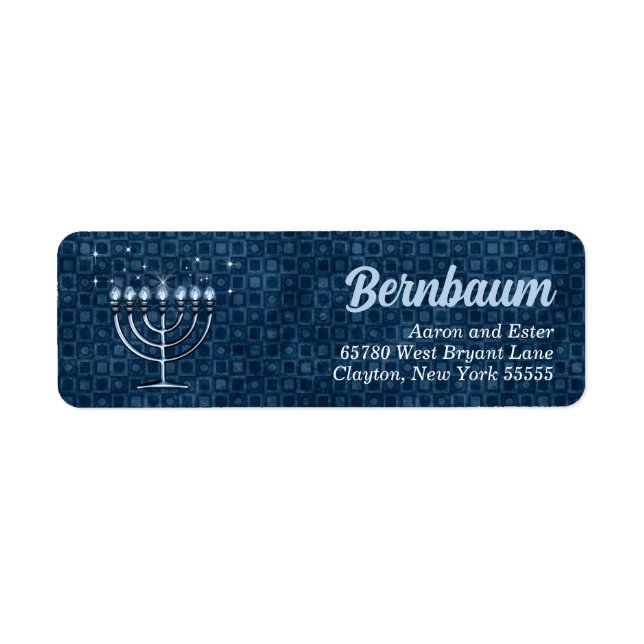 Hanukkah Bright Menorah Traditional Blue Adress Returadress Etikett (Framsidan)