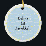 Hanukkah "Bubeleh"/Blue/Yel hearts/Circle Ornament<br><div class="desc">Hanukkah "Bubeleh"/Blue/Gult hearts-Circle Ornament. (2 sided) Personalisera genom att stryka "Baby 1st Hanukkah!" på framsidan och baksidan av prydnadsföremål. Skriv sedan in ditt eget ord i ditt favoritteckensnitt färg, storlekt och stil. Tack för att du stannade och shoppade förbi. Mycket uppskattat! Lycklig Chanukah/Hanukkah! Ge träd mycket mer helgdag med en...</div>