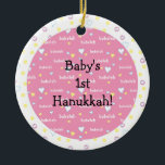 Hanukkah ’Bubeleh’/Rosa/Circle Ornament<br><div class="desc">Hanukkah "Bubeleh"/Rosa hearts-Circle Ornament. (2 sided) Personalisera genom att stryka "Baby 1st Hanukkah!" på framsidan och baksidan av prydnadsföremål. Skriv sedan in ditt eget ord i ditt favoritteckensnitt färg, storlekt och stil. Tack för att du stannade och shoppade förbi. Mycket uppskattat! Lycklig Chanukah/Hanukkah! Ge träd mycket mer helgdag med en...</div>