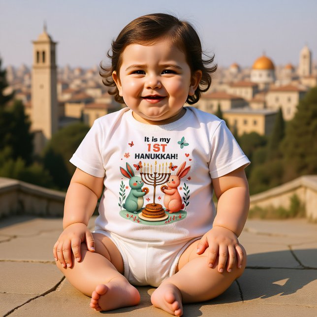 Hanukkah Bunny’s First Bright Night T Shirt (Hanukkah Bunny’s First Bright Night Baby Bodysuit, custom text)