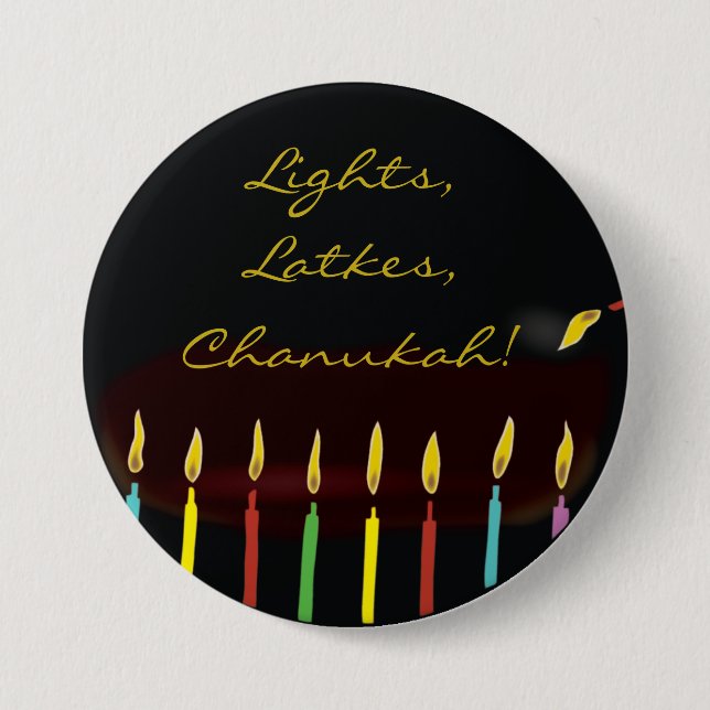 Hanukkah Button, Ljus, Latkes, Chanukah! Knapp (Framsida)