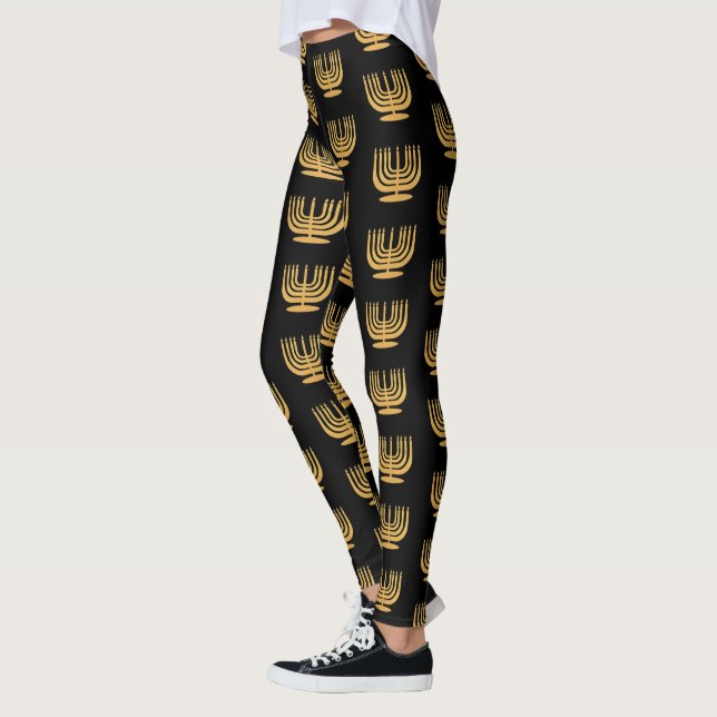 Hanukkah Candelabra Candle Guld Black Leggings (Vänster)