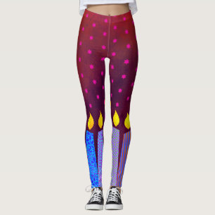Hanukkah Candles Rosa Star David Mönster på Red Leggings