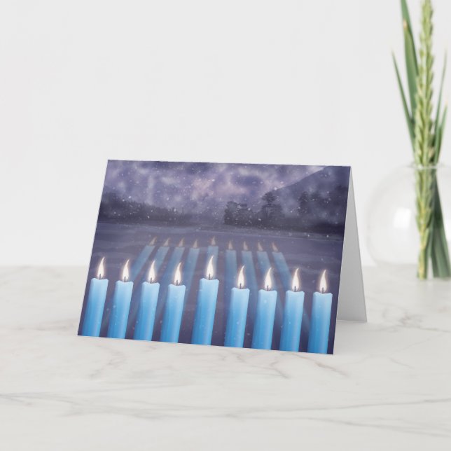 Hanukkah Candles & Snowy Window Greeting Card Helgkort (Framsida)