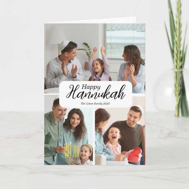Hanukkah Card 3 Photo Collage Helgdag Bling Kort (Framsida)