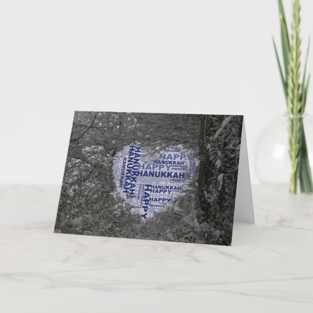 Hanukkah Card Blue Heart Black White Photo Snö Helgkort (Framsida)
