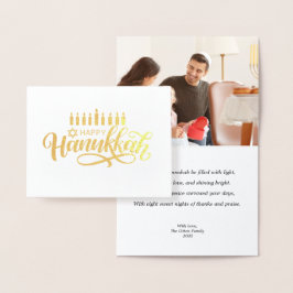 Hanukkah Card-familjen Photo Helgdag Blating Guld Folierat Kort