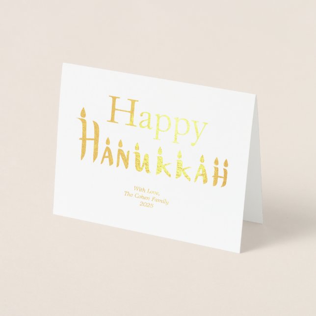 Hanukkah Card-familjen Photo Helgdag Blating Guld Folierat Kort (Framsida)