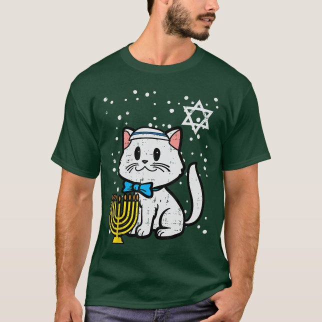 Hanukkah Cat Cute Chanukah Jewish Women Girls oddl T Shirt (Framsida)