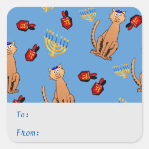 Hanukkah Cat Dreidel Blue Gift Märkre Sticker Fyrkantigt Klistermärke