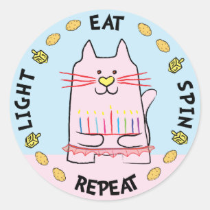 Hanukkah CAT Stickers "Light, Eat, Spin, Repeat" Runt Klistermärke