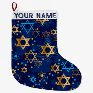 Hanukkah Chanukah Blue Modern Juljudisk Lar Stor Julstrumpa