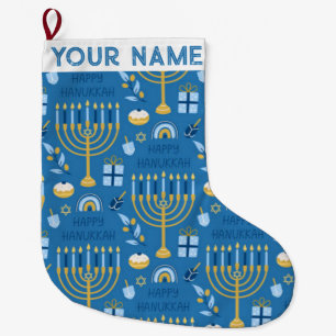 Hanukkah Chanukah Blue Modern Juljudisk Lar Stor Julstrumpa