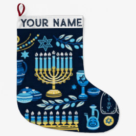 Hanukkah Chanukah Blue Modern Juljudisk Stor Julstrumpa