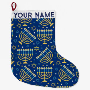 Hanukkah Chanukah Blue Modern Juljudisk Stor Julstrumpa