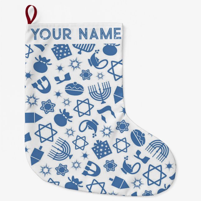 Hanukkah Chanukah Blue Modern Juljudisk Stor Julstrumpa (Framsidan)