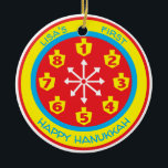 Hanukkah Chanukah COLORFUL 8 CRAZY NIGHTS Ornament<br><div class="desc">Hanukkah "COLORFUL 8 CRAZY NIGHTS" Circle Ornament. (2 sidor) Anpassa genom att ta bort text på utsmyckningens framsida och baksida. Skriv sedan in ditt eget ord i ditt favoritteckensnitt färg, storlekt och stil. Bakgrunden till färg kan ändras genom att man väljer ett annat färg än färgrutorna färg. Färg av cirkelform...</div>