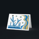 Hanukkah/Chanukah-hälsningskort med kuvert Helgkort<br><div class="desc">Hanukkah/Chanukah-hälsningskort med vitt kuvert blått/Guld. Modern Menorah-design med massor av svidande! Anpassa genom att ta bort "Lycklig Chanukah" och välja ditt favoritteckensnitt stil, färg, storlekt och ordagrant. Använda den tomma sidan för att uttrycka ditt bästa önskemål för en underbar Hanukkah! Leta efter matchande porto frimärke, fotokort, klistermärke med mera! Tack...</div>
