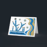 Hanukkah/Chanukah-hälsningskort med kuvert Helgkort<br><div class="desc">Hanukkah/Chanukah-hälsningskort med vitt kuvert blått/Guld. Modern Menorah-design med massor av svidande! Anpassa genom att ta bort "Lycklig Chanukah" och välja ditt favoritteckensnitt stil, färg, storlekt och ordagrant. Använda den tomma sidan för att uttrycka ditt bästa önskemål för en underbar Hanukkah! Leta efter matchande porto frimärke, fotokort, klistermärke med mera! Tack...</div>