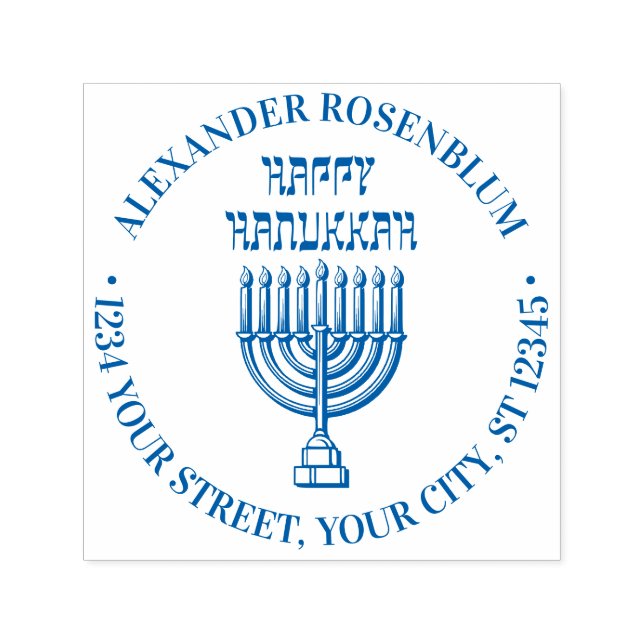 Hanukkah Chanukah Lit Menorah #3 Name Address Självfärgande Stämpel (Design)