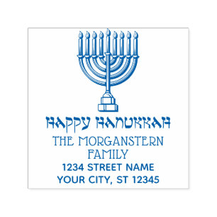 Hanukkah Chanukah Ljusande Menorah #3 Namn Adress Självfärgande Stämpel