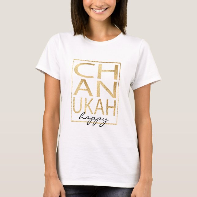 Hanukkah ’Chanukah Lycklig Guld’ Basic TShirt T Shirt (Framsida)
