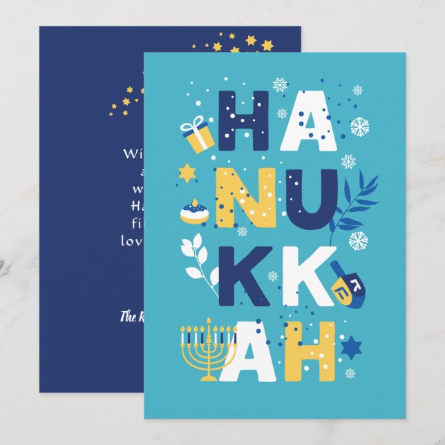 HANUKKAH Chanukah Menorah Dreidel Greeting Card (Fram/baksida)