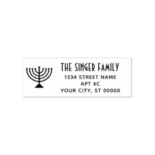 Hanukkah Chanukah Menorah Namn Returadress Självfärgande Stämpel