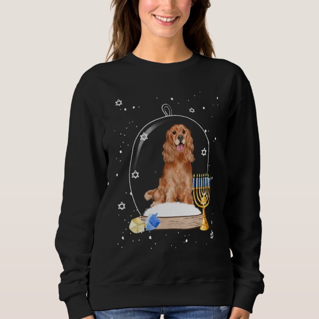 Hanukkah Cocker Spaniel. Dog Snow Globe Pajama T Shirt (Framsida)
