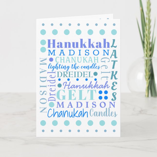 Hanukkah Collage Light Blue Coola Barn Namn Helgkort (Framsida)